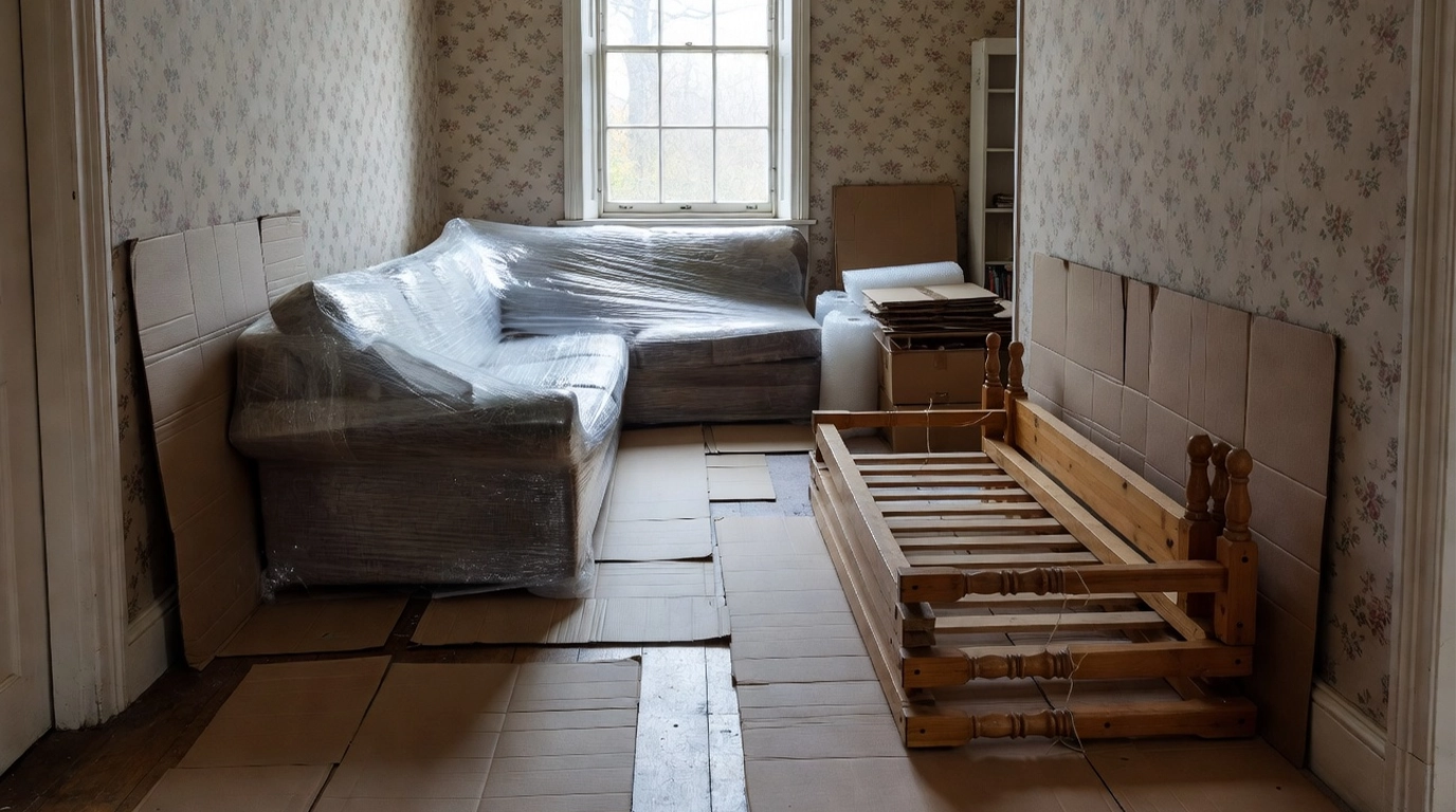 Furniture removal on site in daylight.
