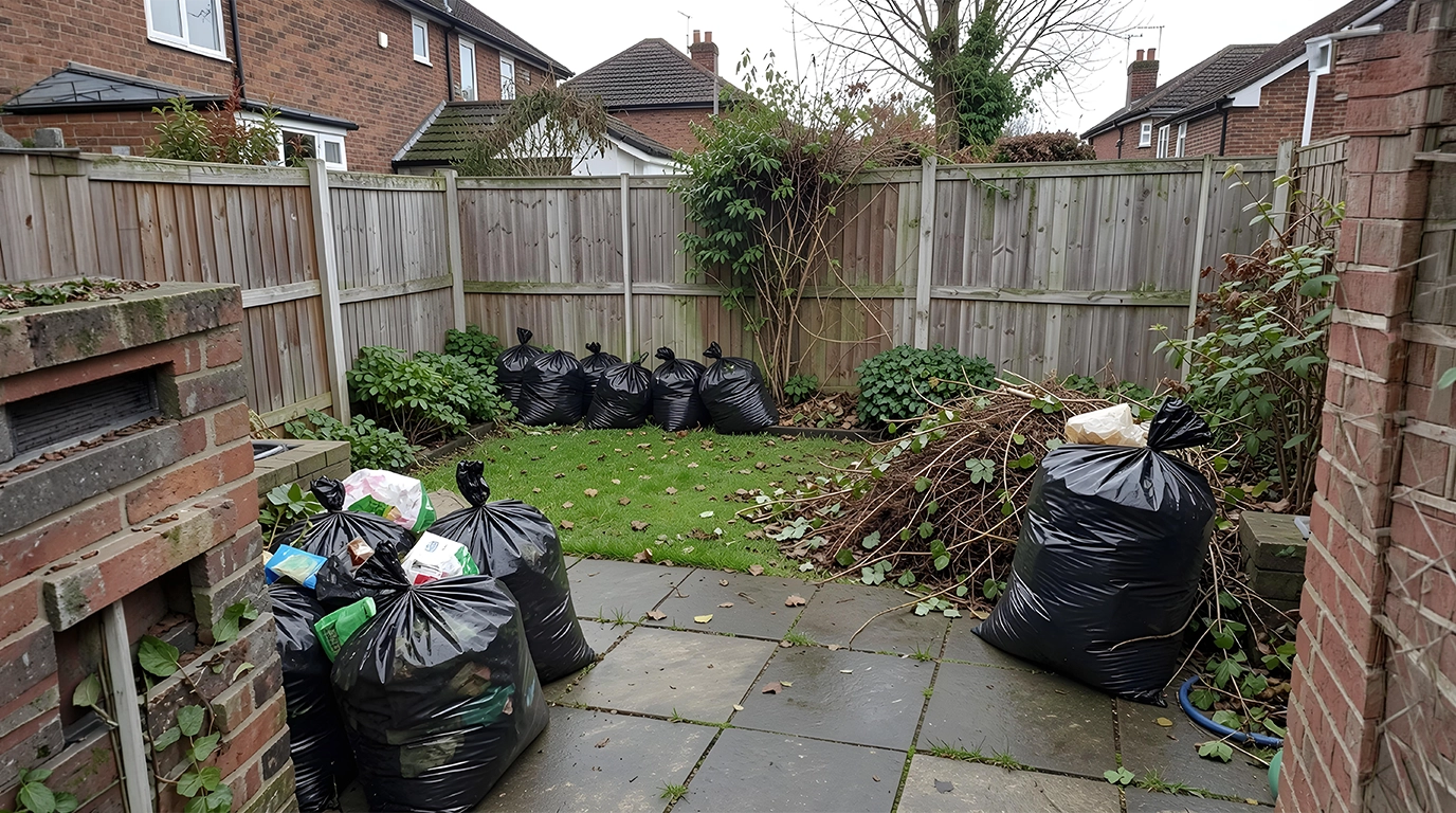 Garden waste on site in daylight.