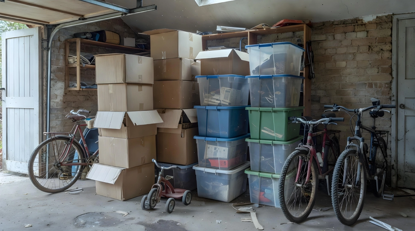 Loft and garage clearance on site in daylight.
